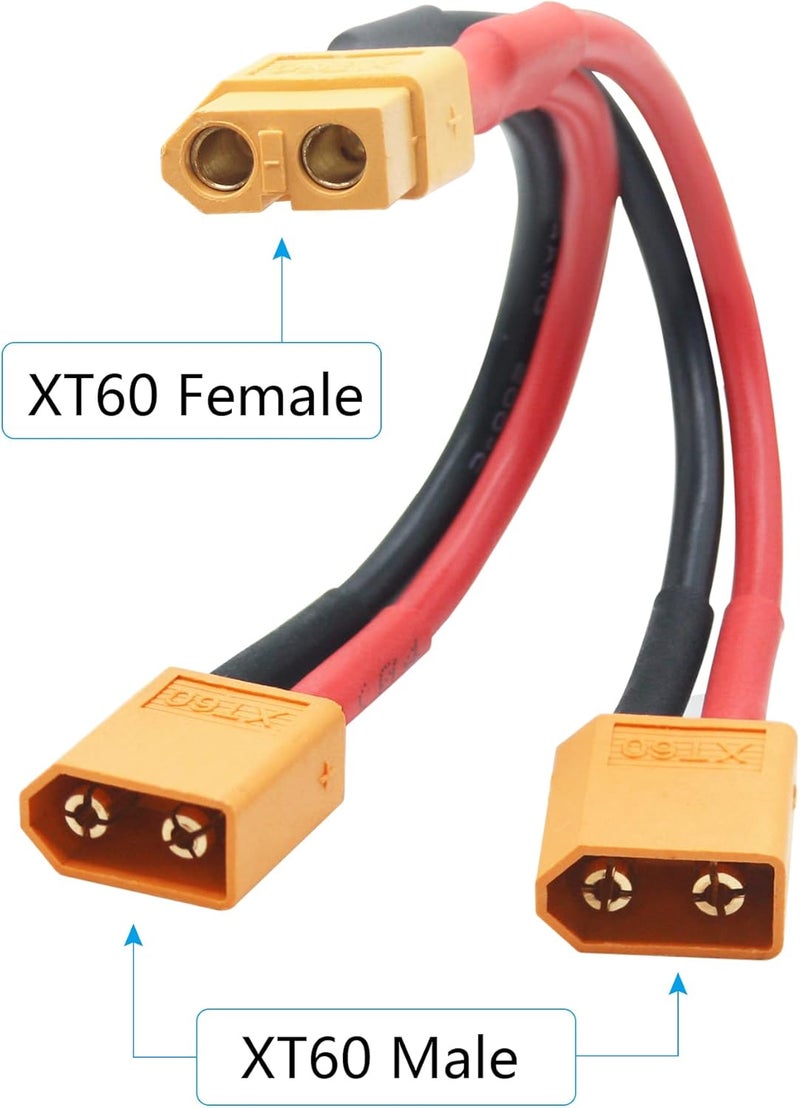Maixbomr Short XT60 Parallel Battery Connector Cable,14AWG XT60 Male to Female Y Splitter Adapter Cable,10cm/3.93inch for RC Multicopter Quadcopter - Image 5